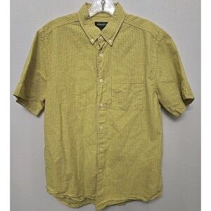 Eddie‎ Bauer Yellow Plaid Seersucker Button Down Shirt Mens size M Short Sleeve